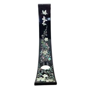 Vintage Mother Of Pearl Inlaid Floral Butterflies Lacquered Wine Bottle Holder